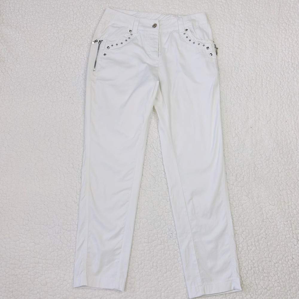 Le Copine Pants Women's Size T-1/S White Rhinestone Embellished Made In Italy